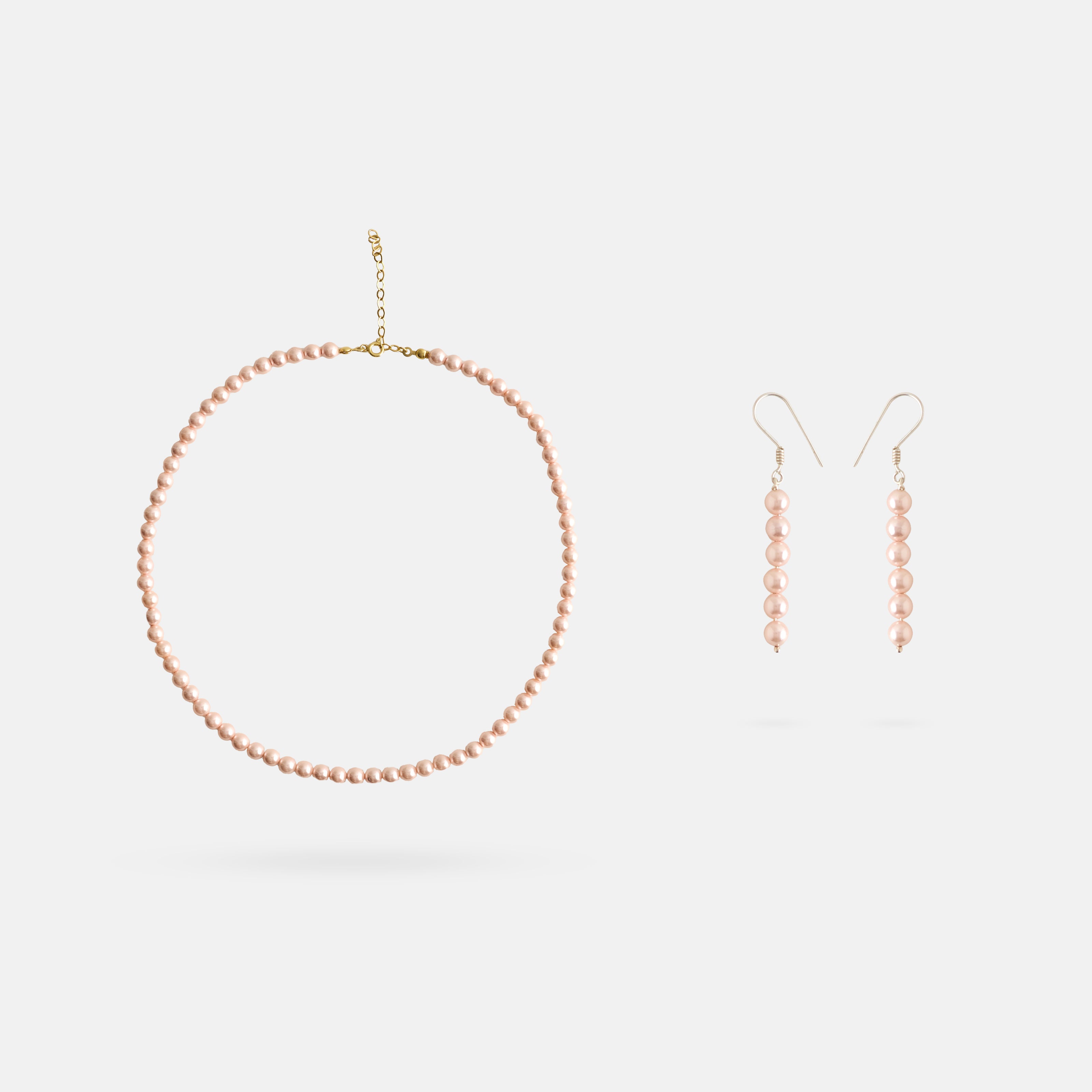 Pink Pearl Necklace & Earrings Set