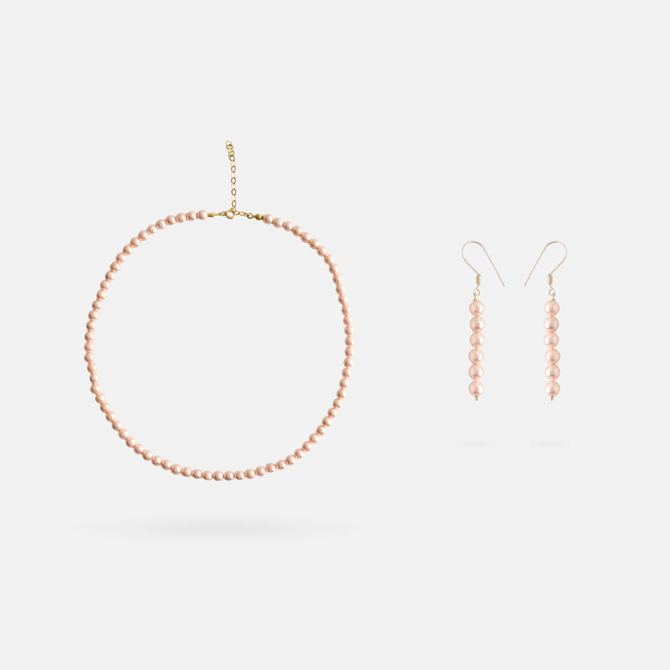Pink Pearl Necklace & Earrings Set