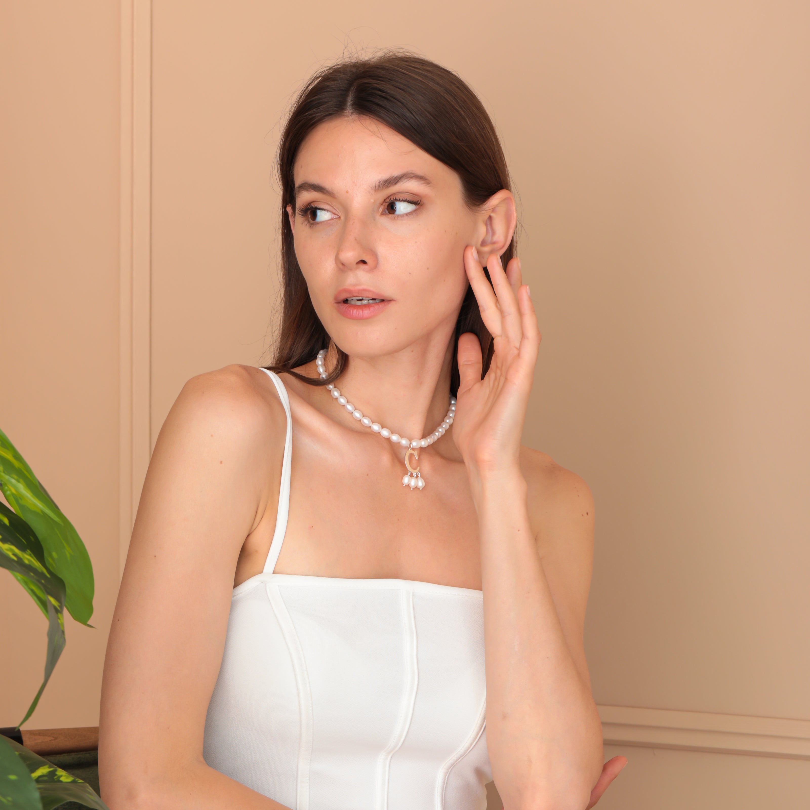 14k Solid Gold Pearl & Initial Necklace