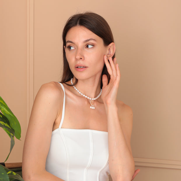 14k Solid Gold Pearl & Initial Necklace