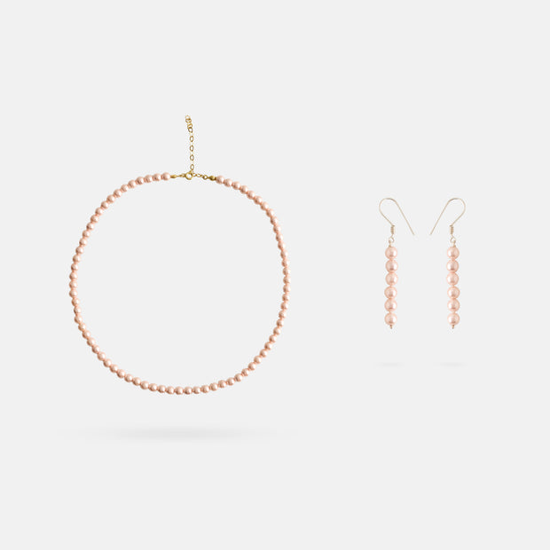 Pink Pearl Necklace & Earrings Set