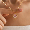 Princess Cut Pink Zircon Geometric Necklace in 925 Sterling Silver