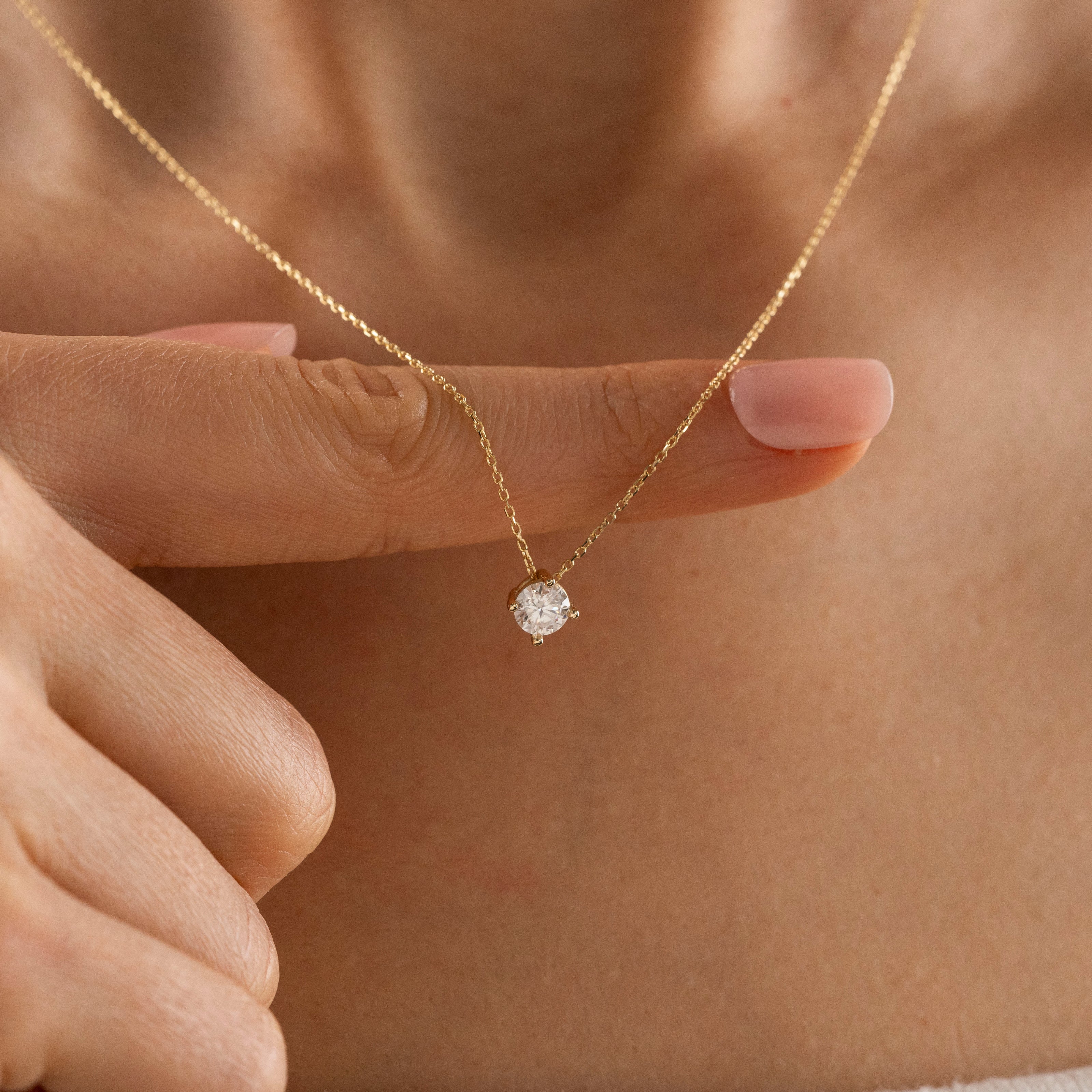 Moissanite Solitaire Necklace in 14K Gold