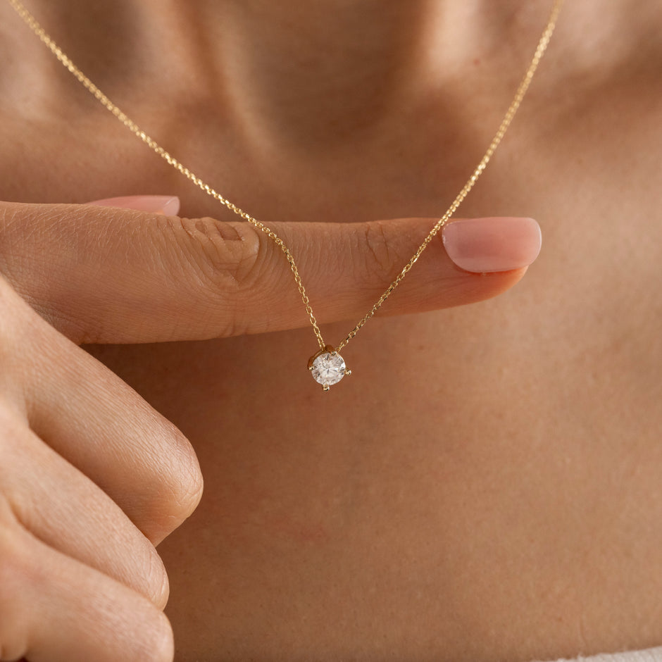Moissanite Solitaire Necklace in 14K Gold