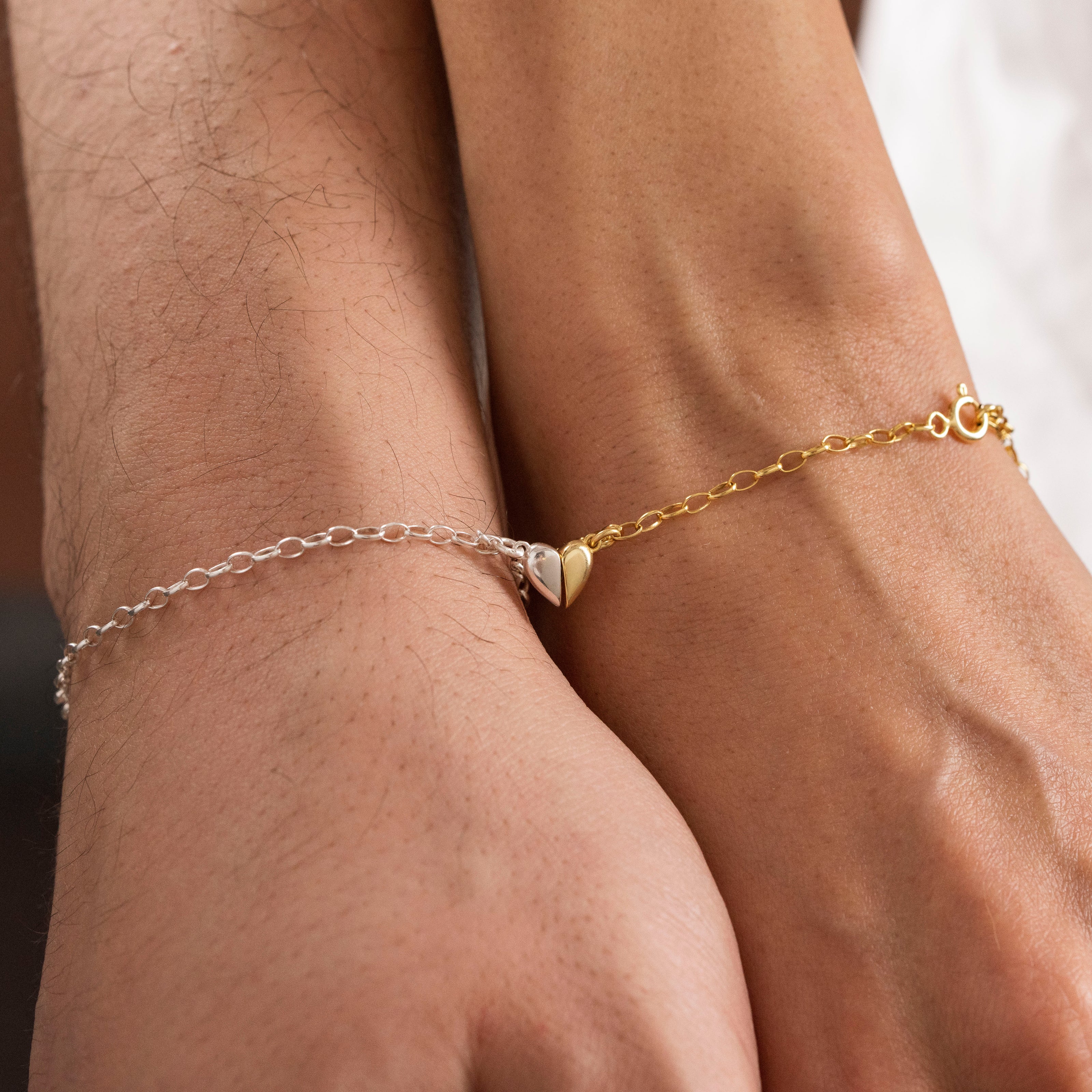 Magnetic Heart Couple Bracelets 925 Sterling Silver Matching Bond Set