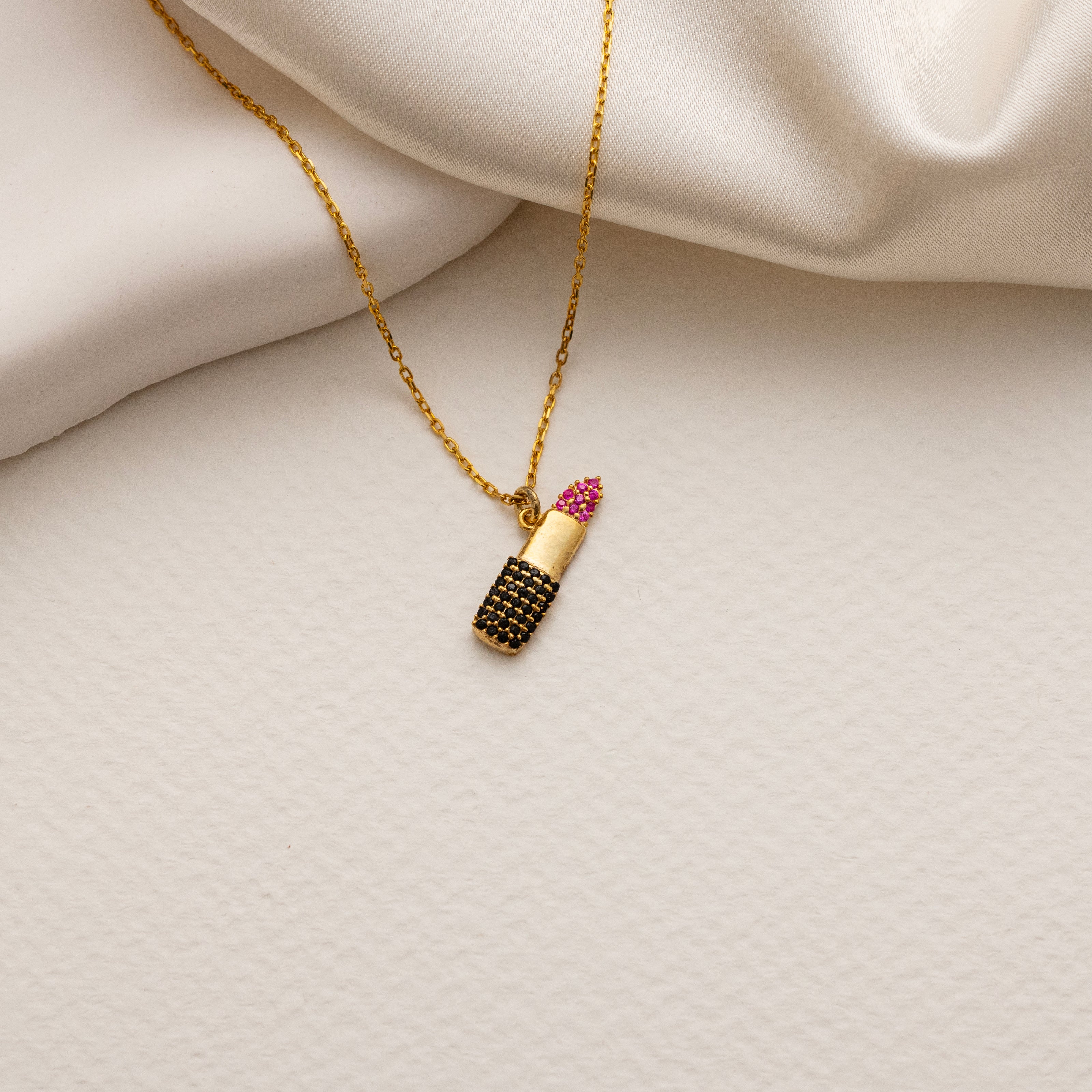 Lipstick Pendant Necklace 925 Sterling Silver