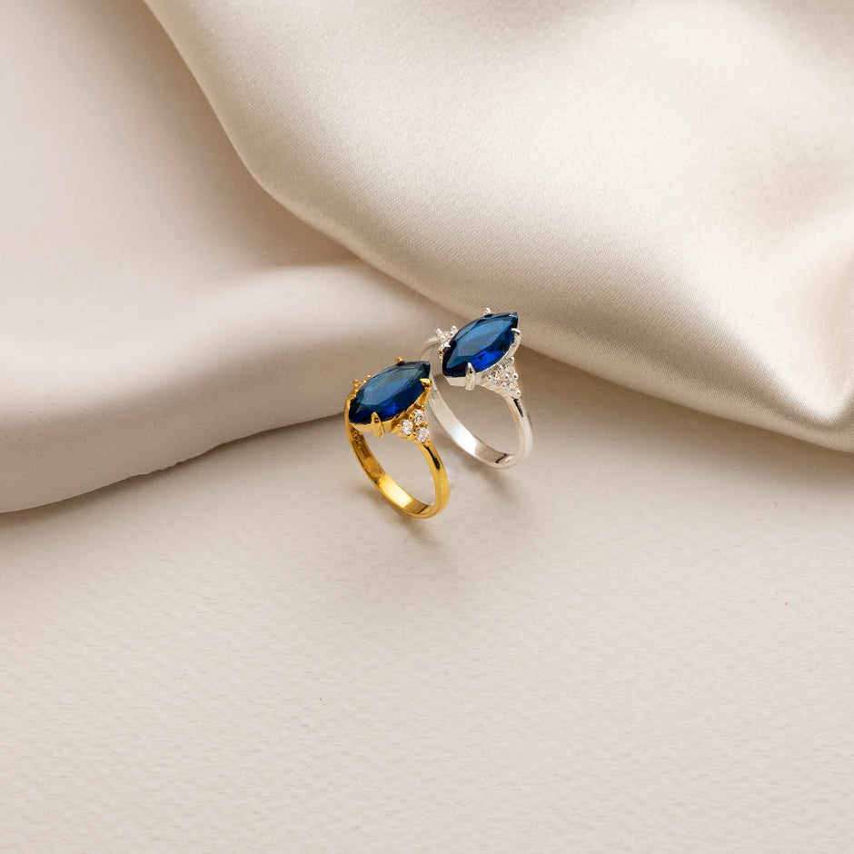 Marquise Cut Sapphire Inspired  925 Silver Zircon Ring