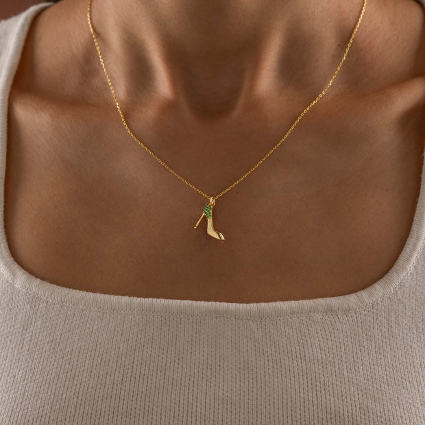 Emerald Stiletto Pendant Necklace  925 Sterling Silver