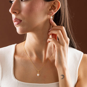 Pearl Necklace and Earrings Set 925 Sterling Silver