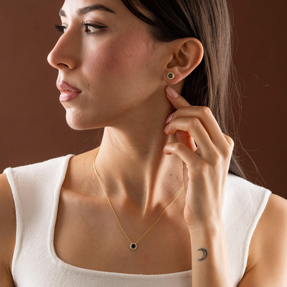 Onyx Necklace & Earrings Jewelry Set