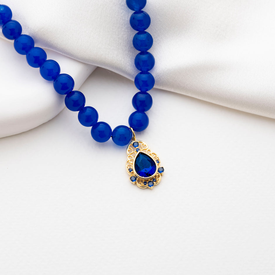 Deep Blue Jade & 925 Sterling Silver Teardrop Necklace