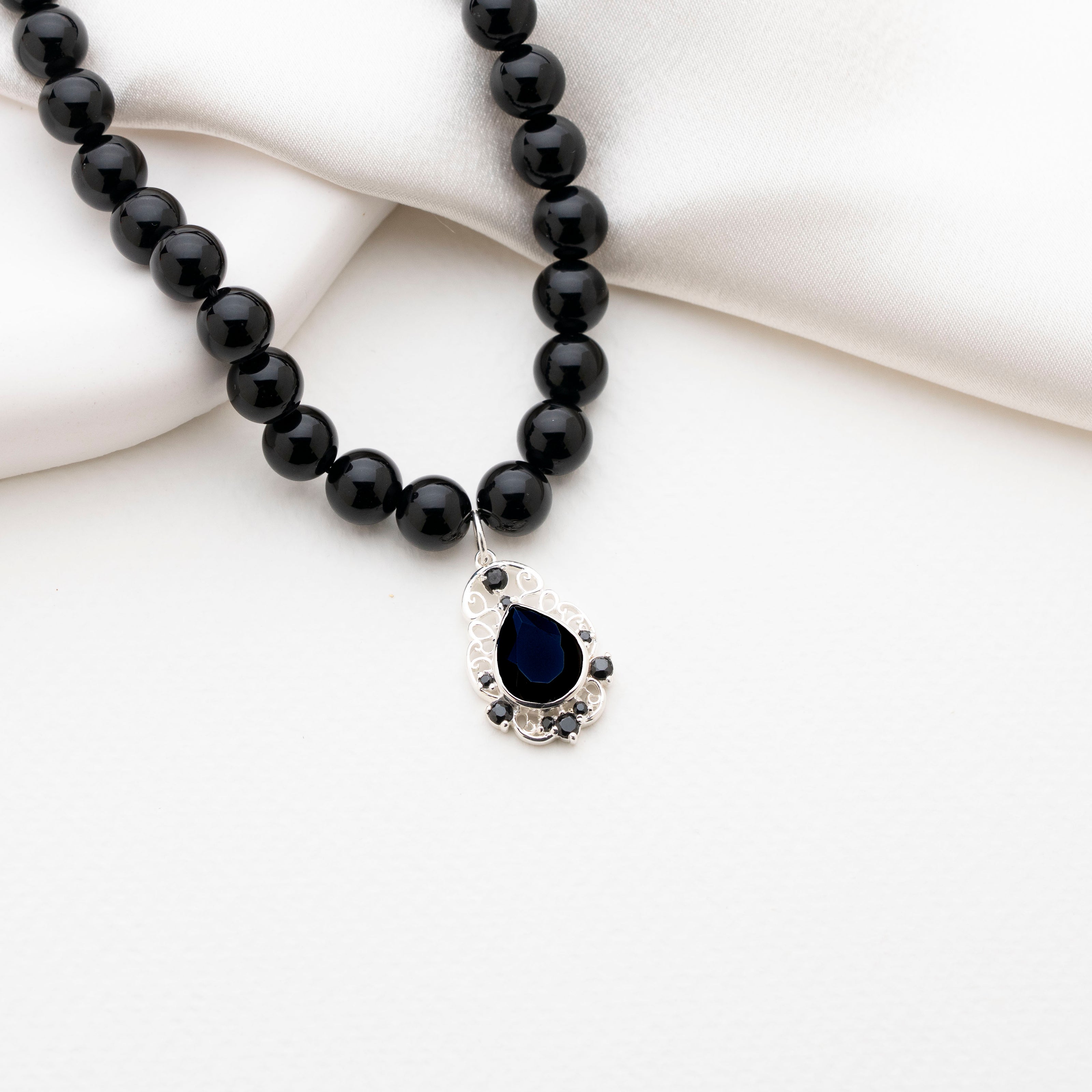 Onyx 925 Sterling Silver Statement Necklace