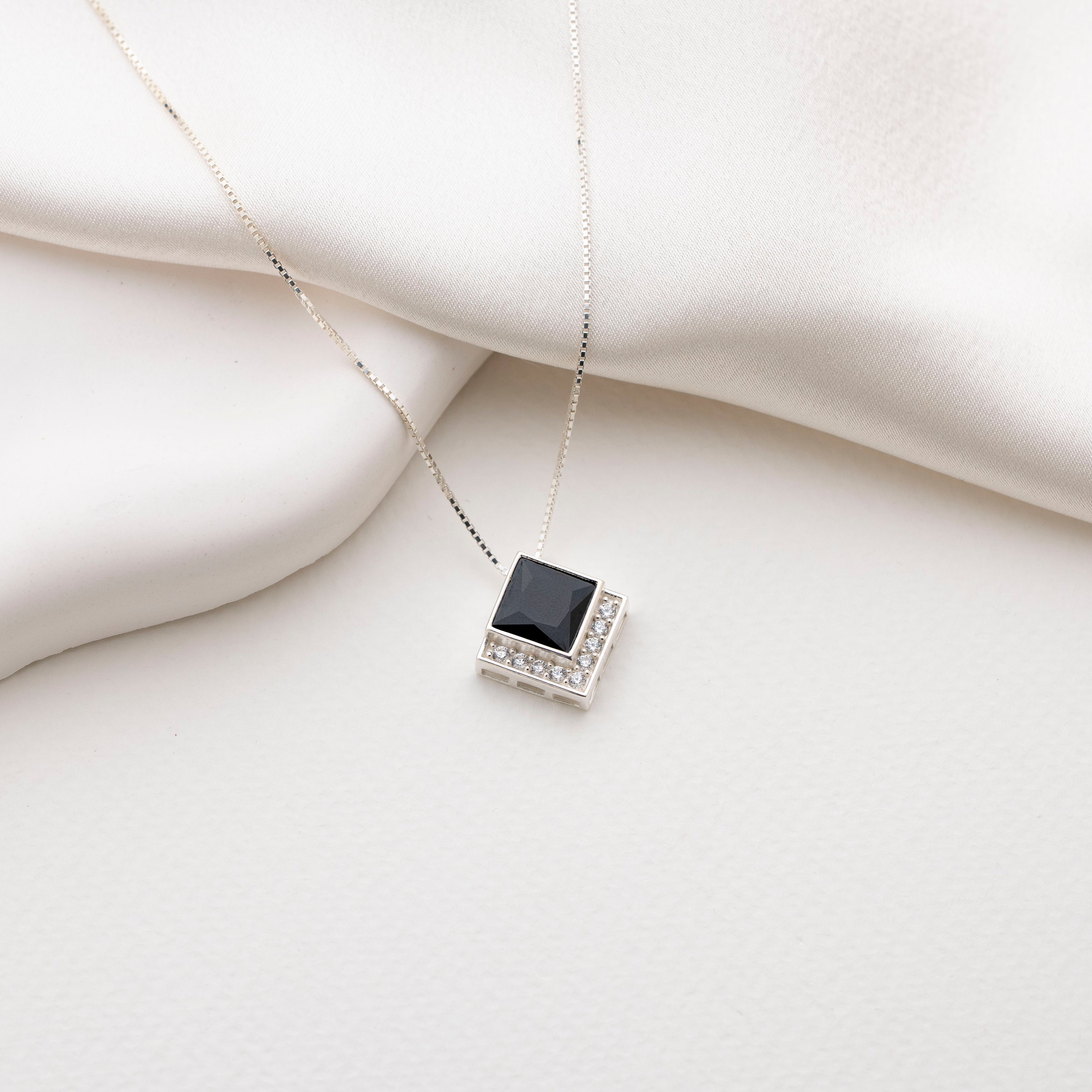 Onyx Style Pavé Square Necklace in 925 Sterling Silver