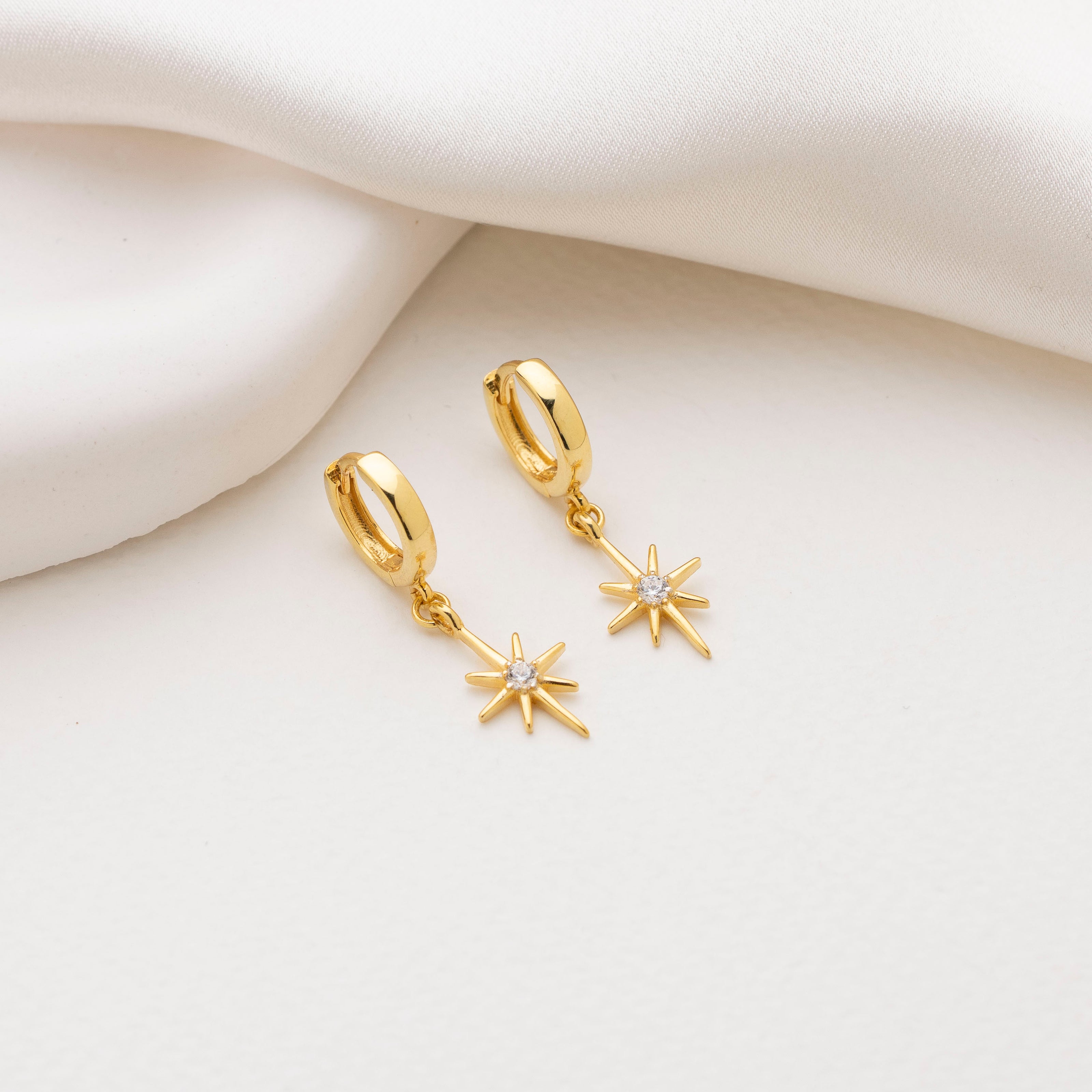 Dainty North Star Dangle Huggie Earrings 925 Sterling Silver