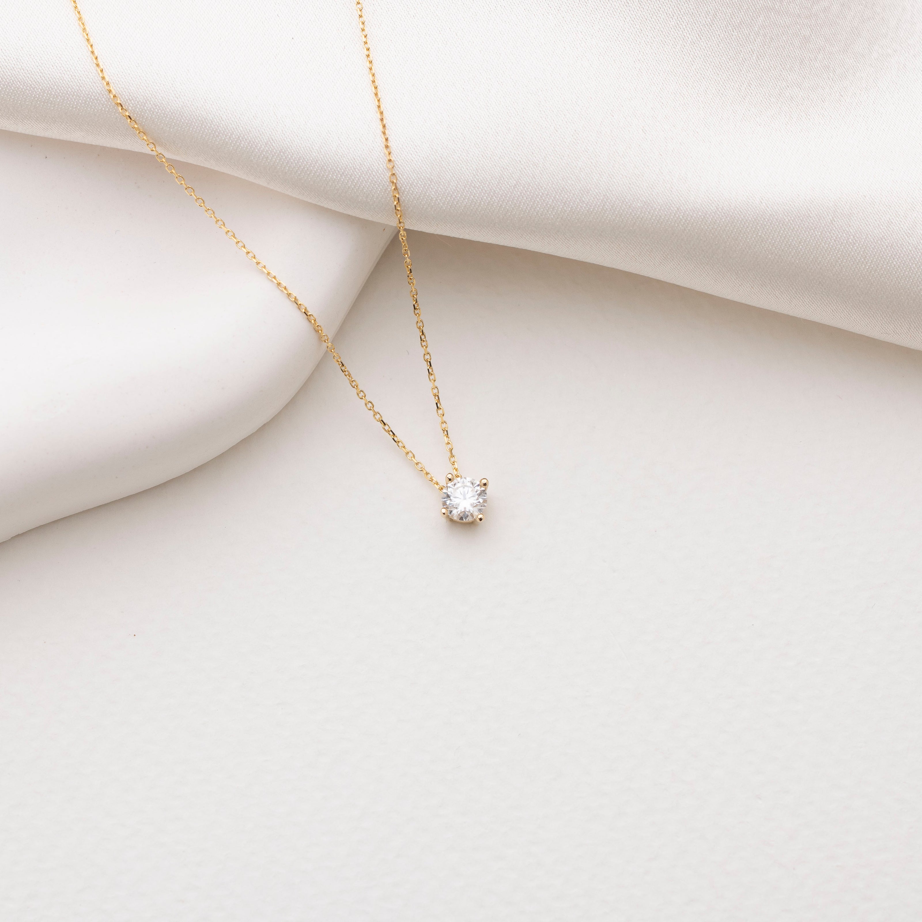 Moissanite Solitaire Necklace in 14K Gold