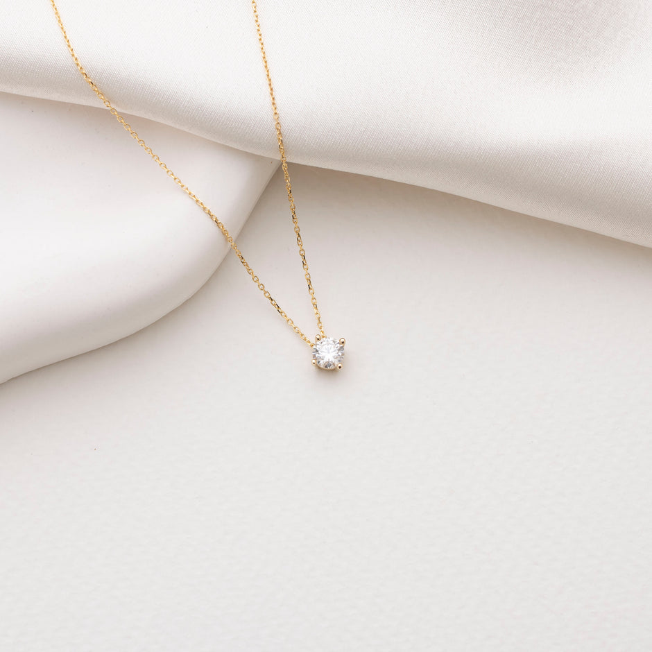 Moissanite Solitaire Necklace in 14K Gold