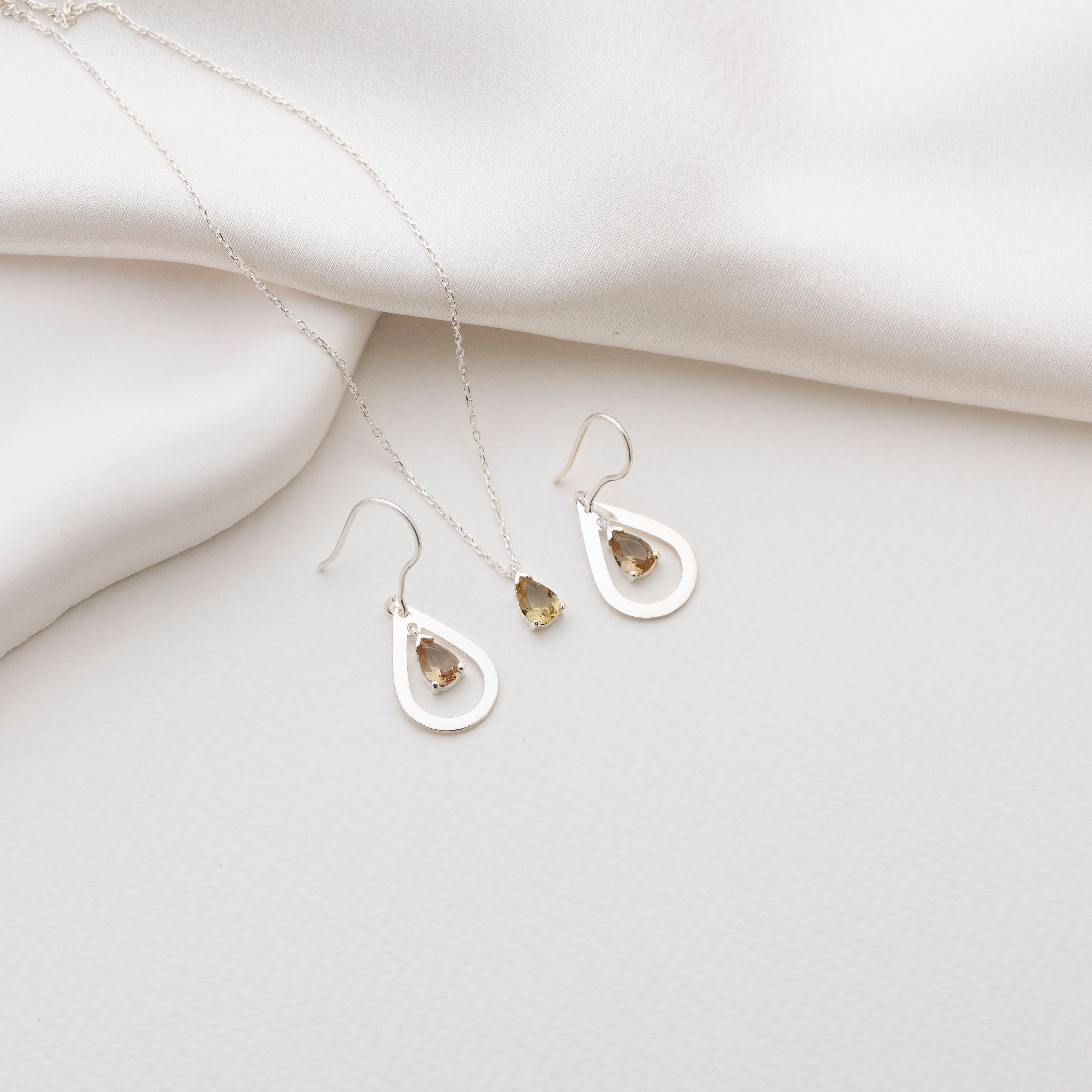 Zultanit Teardrop Necklace Earrings Jewelry Set