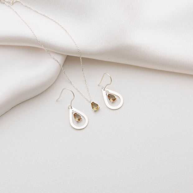 Zultanit Teardrop Necklace Earrings Jewelry Set