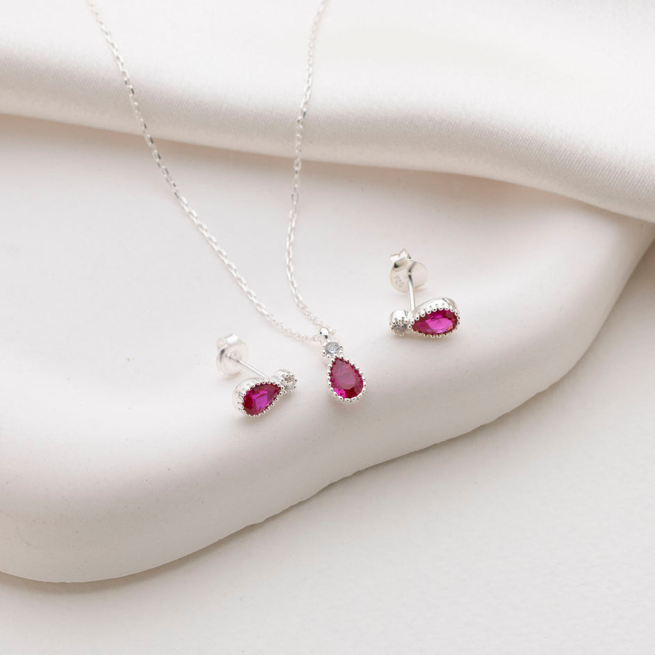 Dainty Drop Ruby Jewelry Set