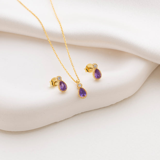 Dainty Amethyst Necklace & Earrings Set