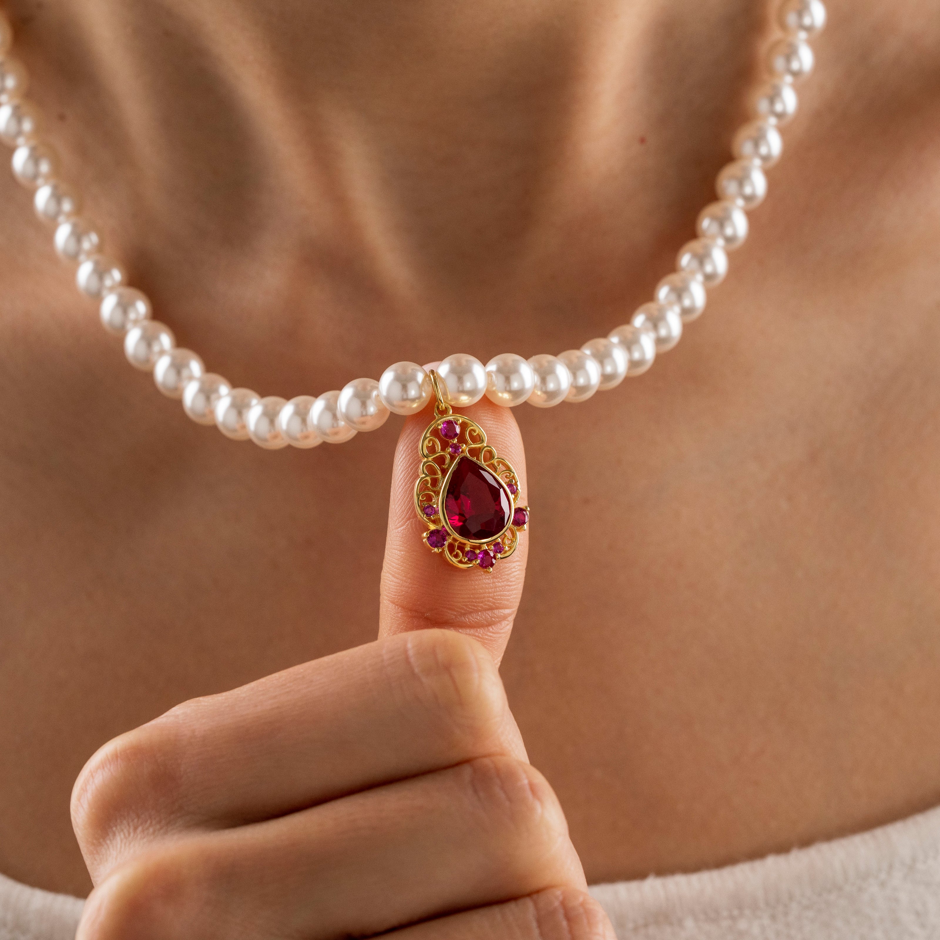 925 Sterling Silver Crystal Pearl Necklace with Zirconia Pendant