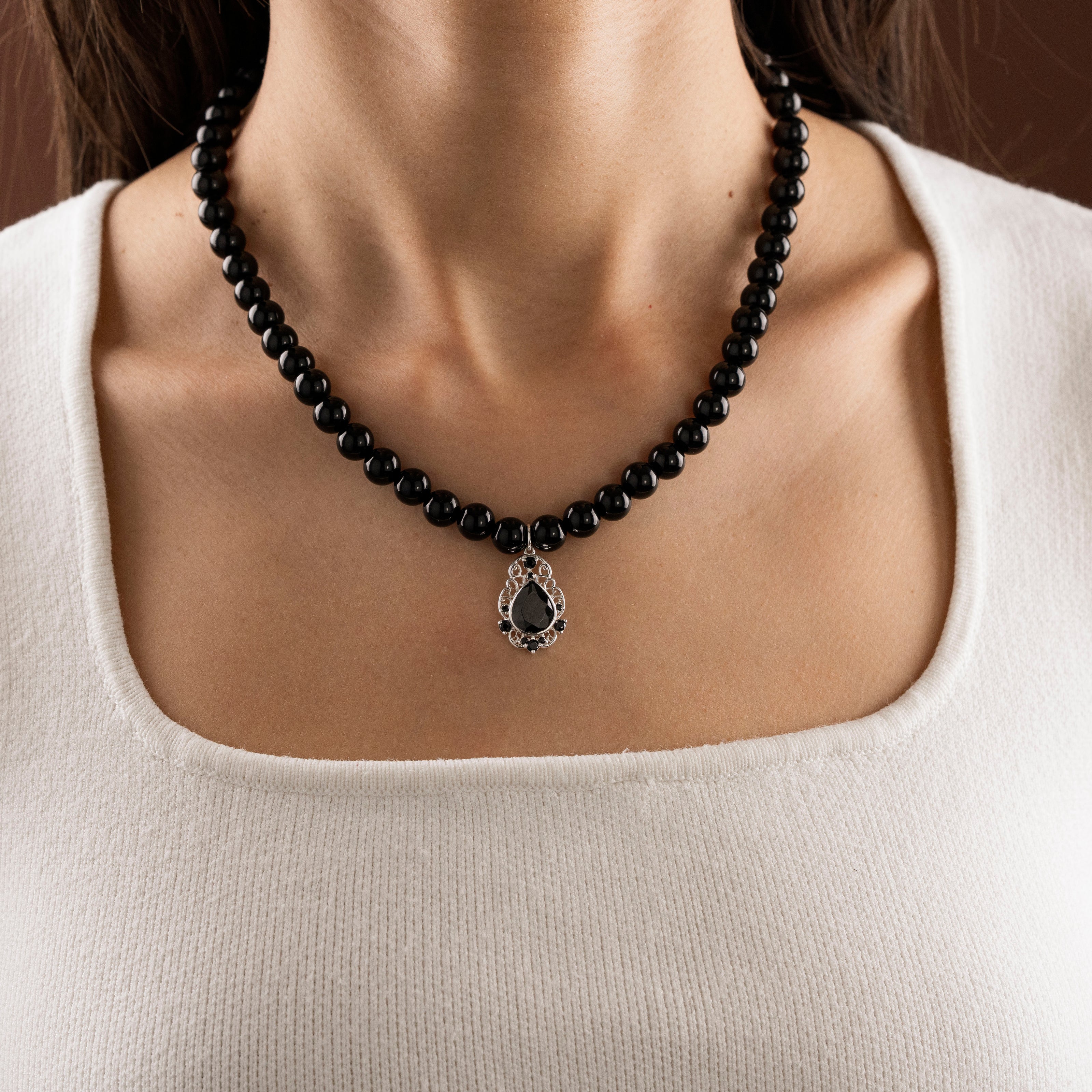Onyx 925 Sterling Silver Statement Necklace