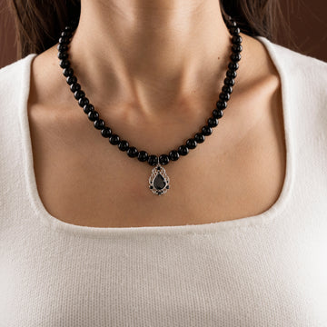 Onyx 925 Sterling Silver Statement Necklace