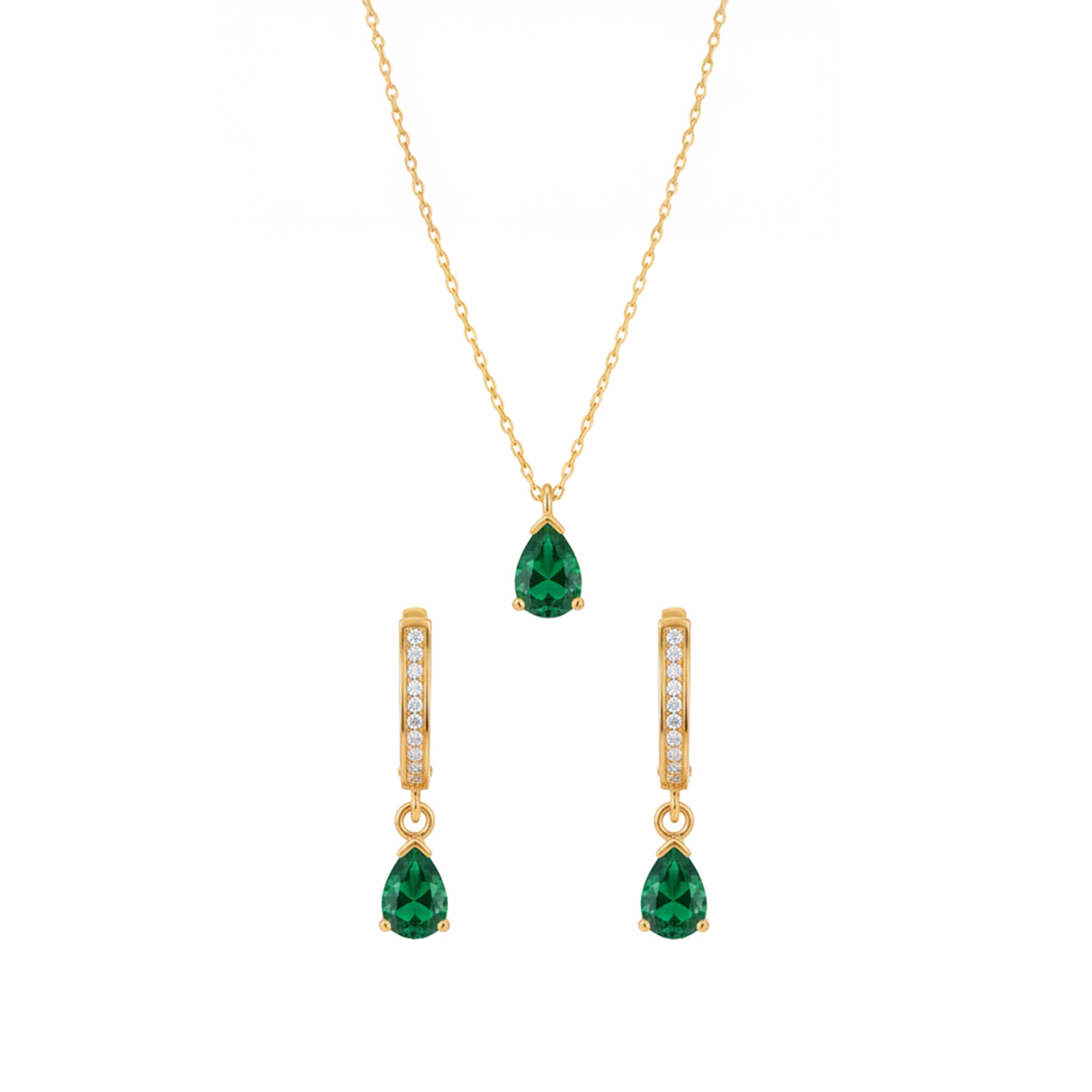 Elegant Pear-Cut Emerald Green Jewelry Set
