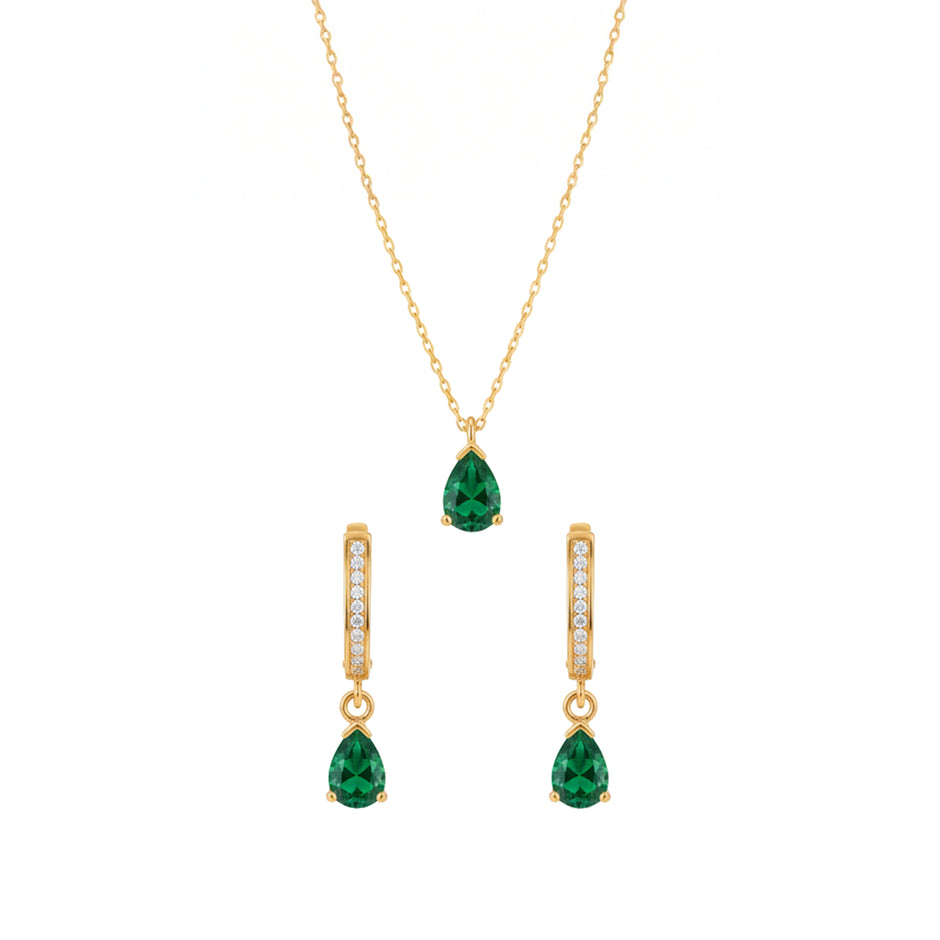 Elegant Pear-Cut Emerald Green Jewelry Set
