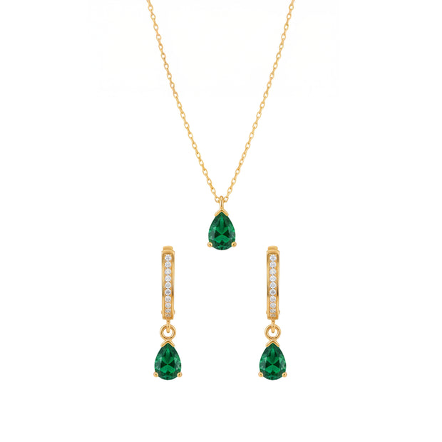 Elegant Pear-Cut Emerald Green Jewelry Set