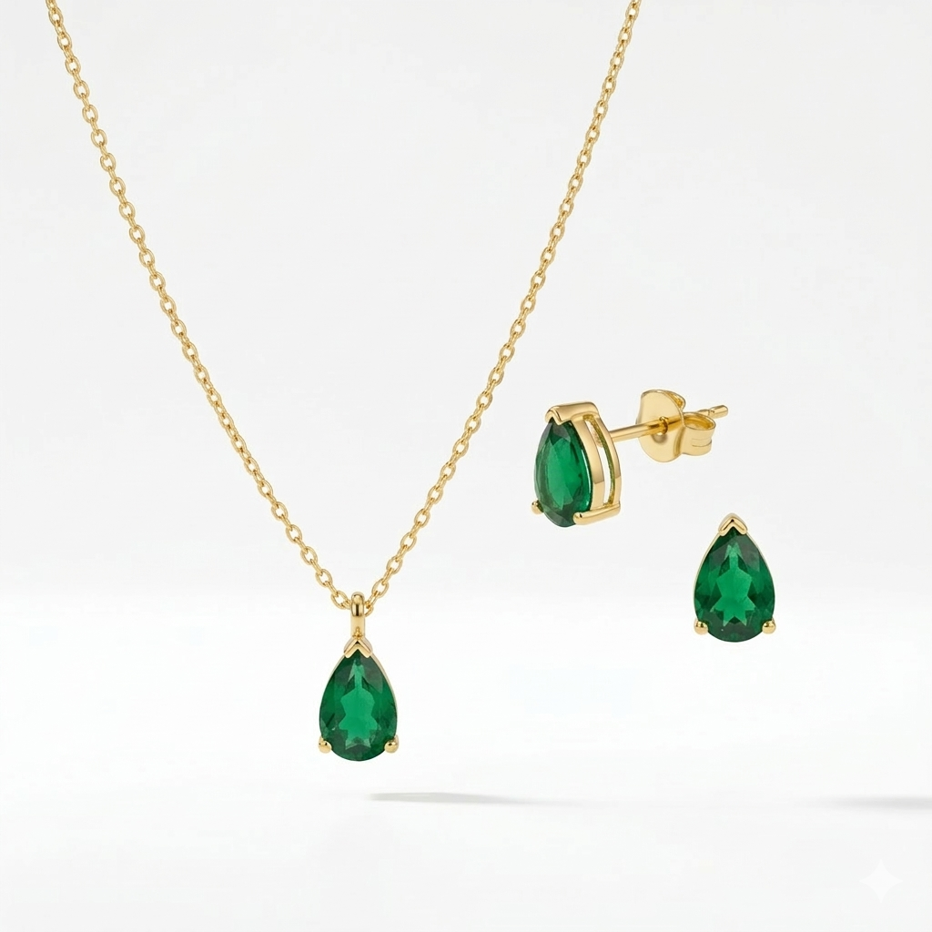 Handmade Emerald Teardrop Set