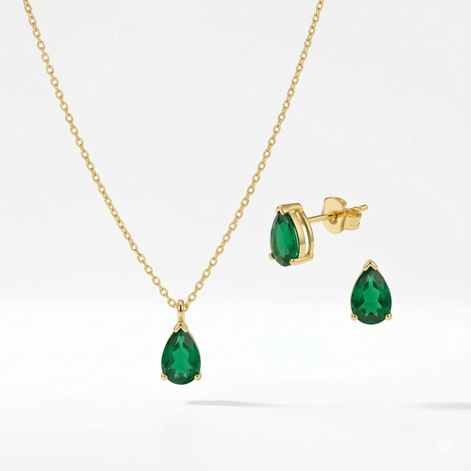Handmade Emerald Teardrop Set