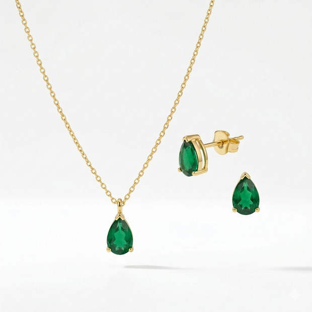 Handmade Emerald Teardrop Set