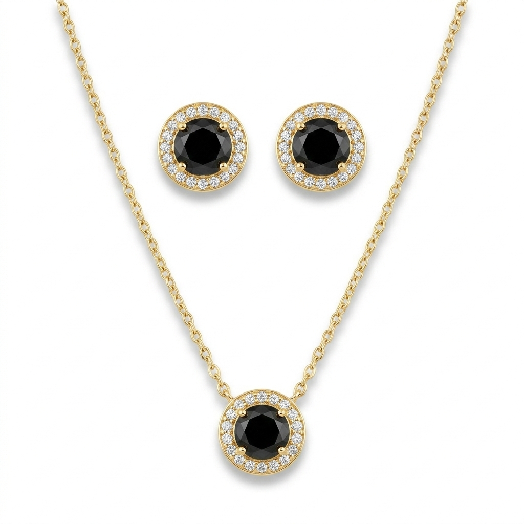 Onyx Necklace & Earrings Jewelry Set