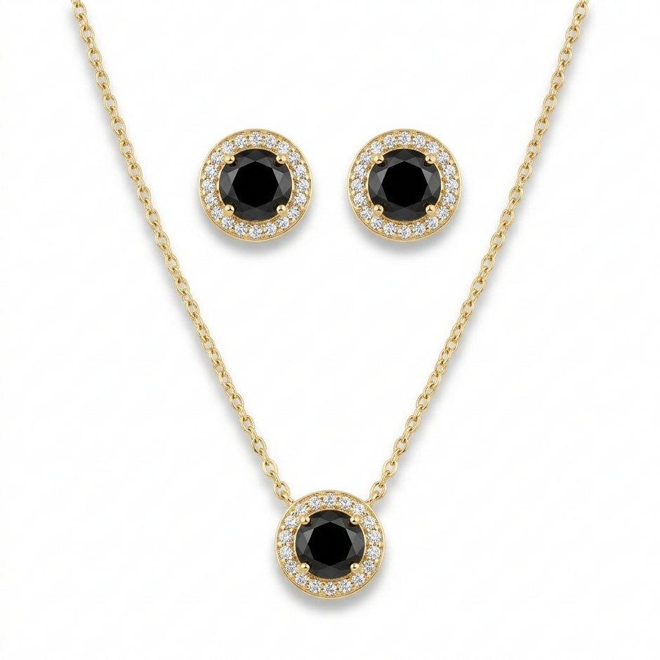 Onyx Necklace & Earrings Jewelry Set