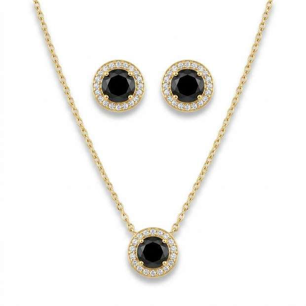 Onyx Necklace & Earrings Jewelry Set