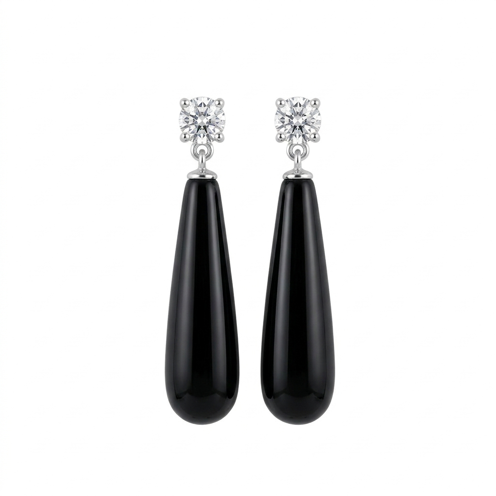 Black Teardrop Earrings 925 Sterling Silver Onyx Style Drop