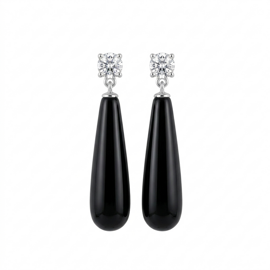 Black Teardrop Earrings 925 Sterling Silver Onyx Style Drop