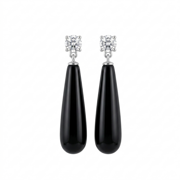 Black Teardrop Earrings 925 Sterling Silver Onyx Style Drop