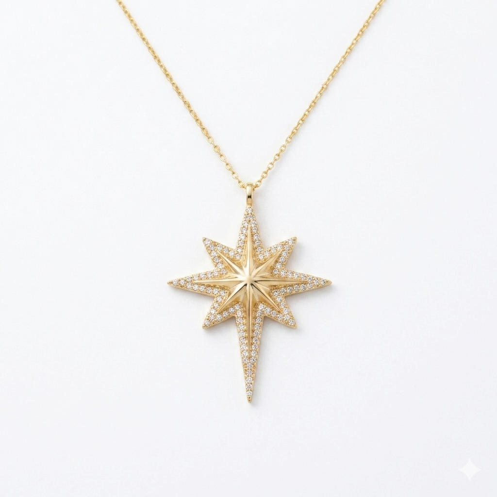 3D North Star Celestial Necklace Sterling Silver Jewelry
