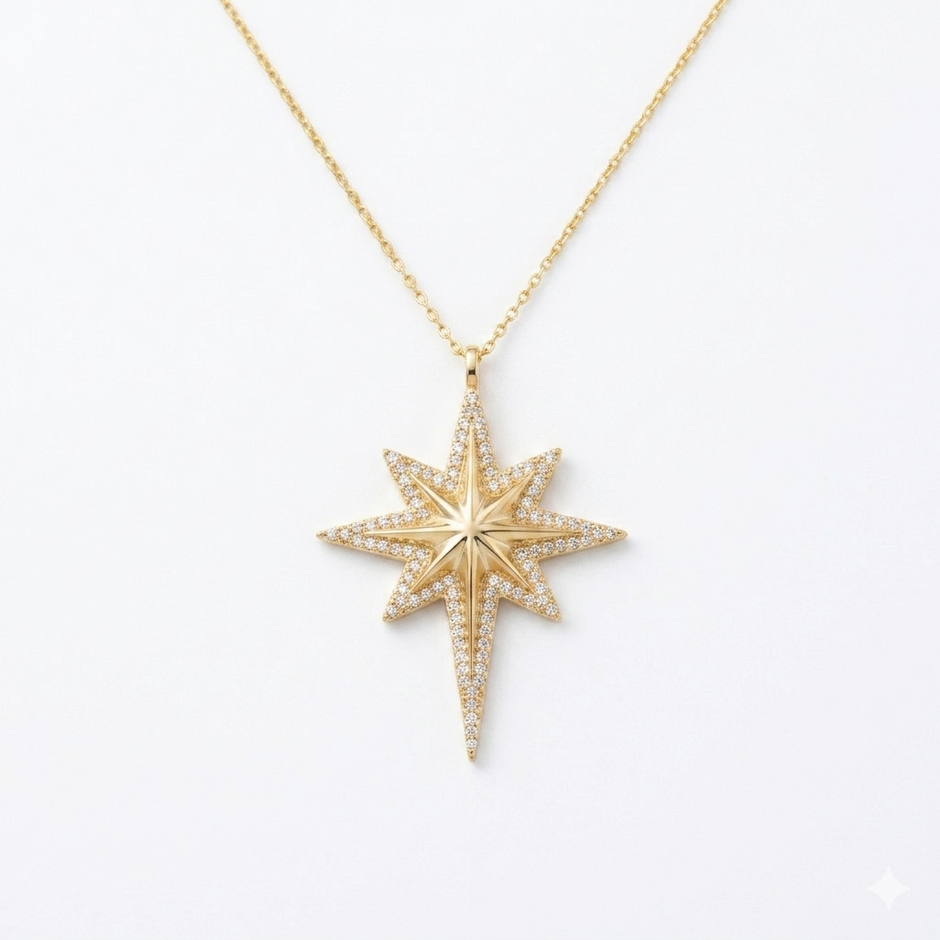 3D North Star Celestial Necklace Sterling Silver Jewelry