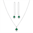 Princess Cut Pave Green Emerald Jewelry Set