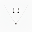 925 Sterling Silver Black Zircon Halo Necklace & Earrings Set