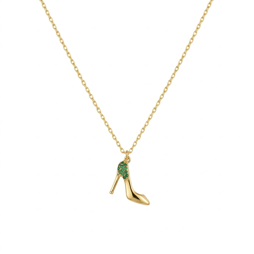 Emerald Stiletto Pendant Necklace  925 Sterling Silver