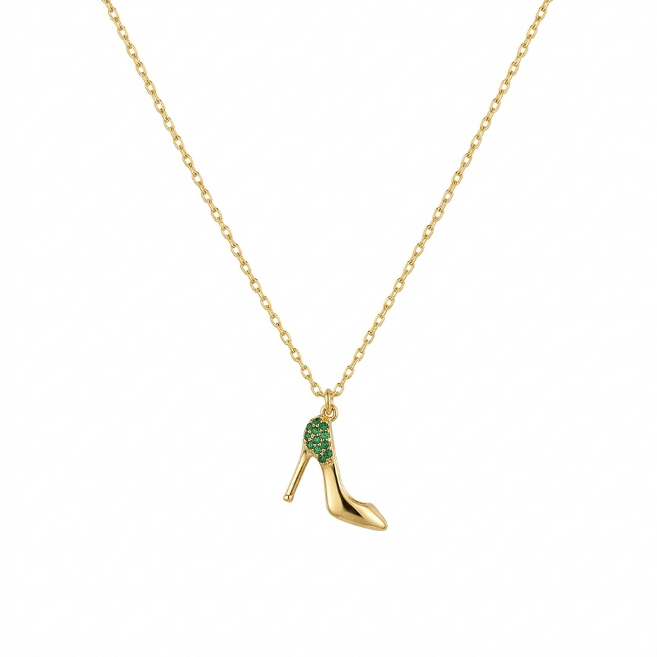 Emerald Stiletto Pendant Necklace  925 Sterling Silver