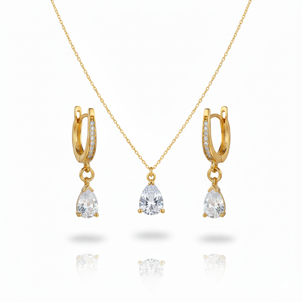 Elegant Pear-Cut Diamond Look Jewelry Set