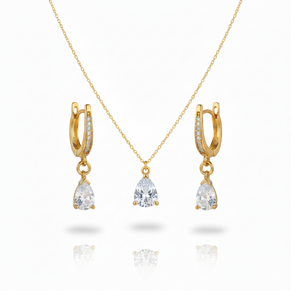 Elegant Pear-Cut Diamond Look Jewelry Set