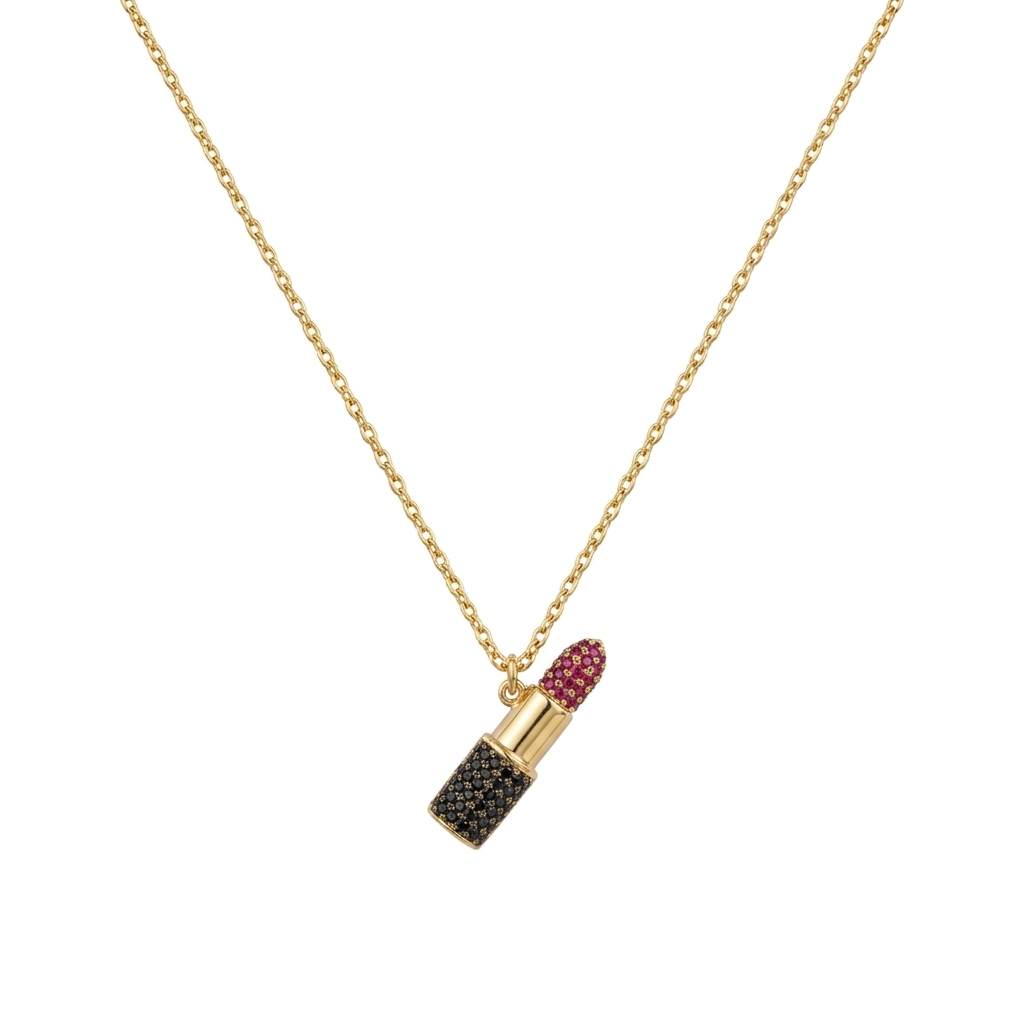 Lipstick Pendant Necklace 925 Sterling Silver
