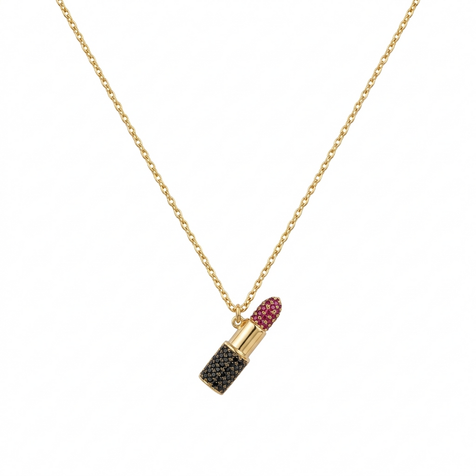 Lipstick Pendant Necklace 925 Sterling Silver