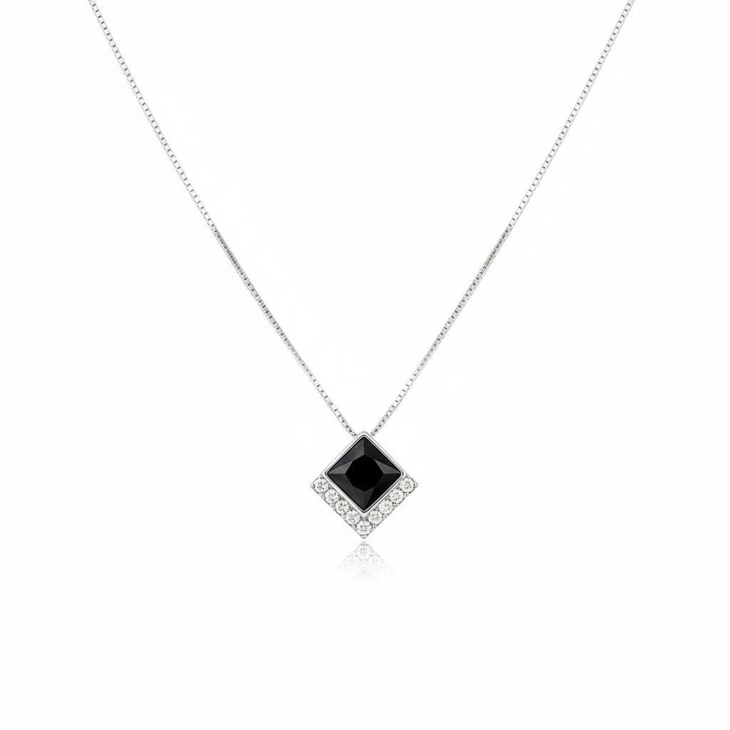 Onyx Style Pavé Square Necklace in 925 Sterling Silver